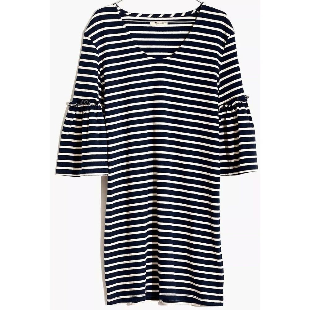 Madewell Striped Knit Dress Bell Sleeve V‎ Neck Casual Everyday Dress Size S New